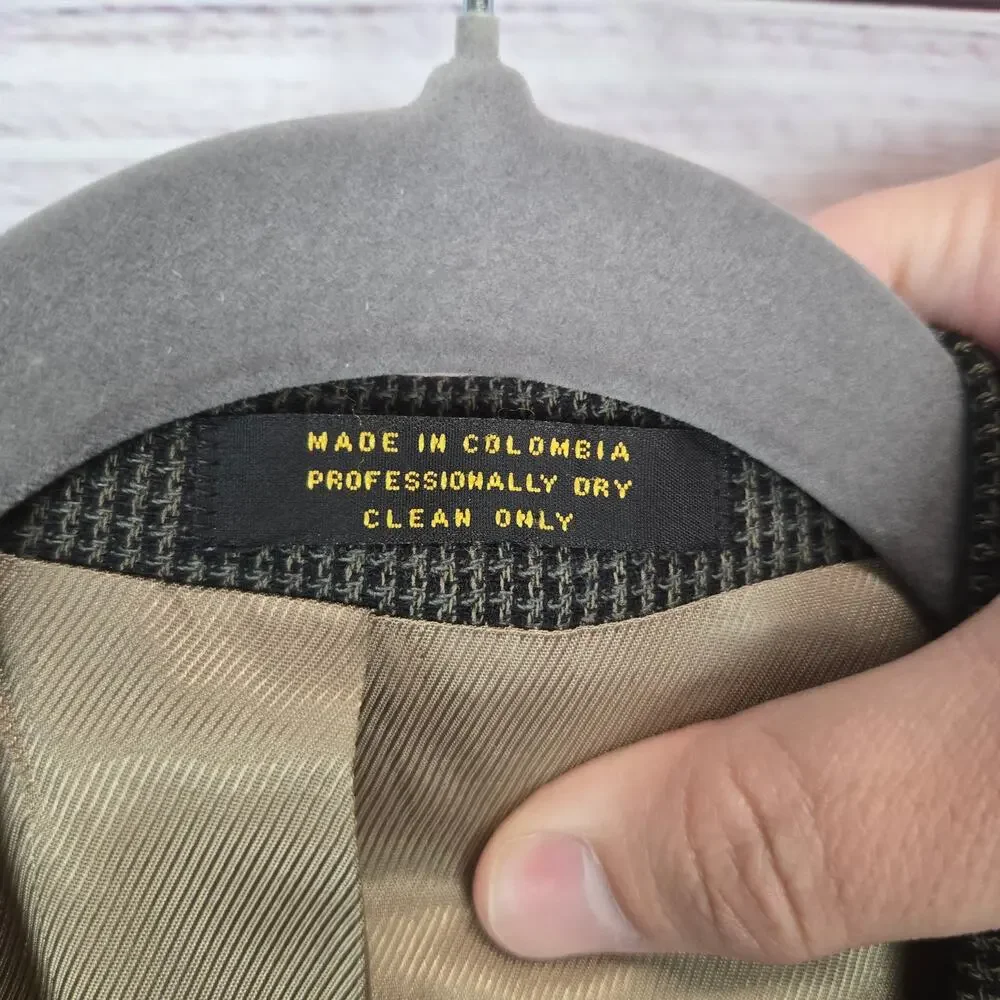 Oscar De La Renta Mens 42R Brown Houndstooth Check Blazer Tweed Wool Sport Coat